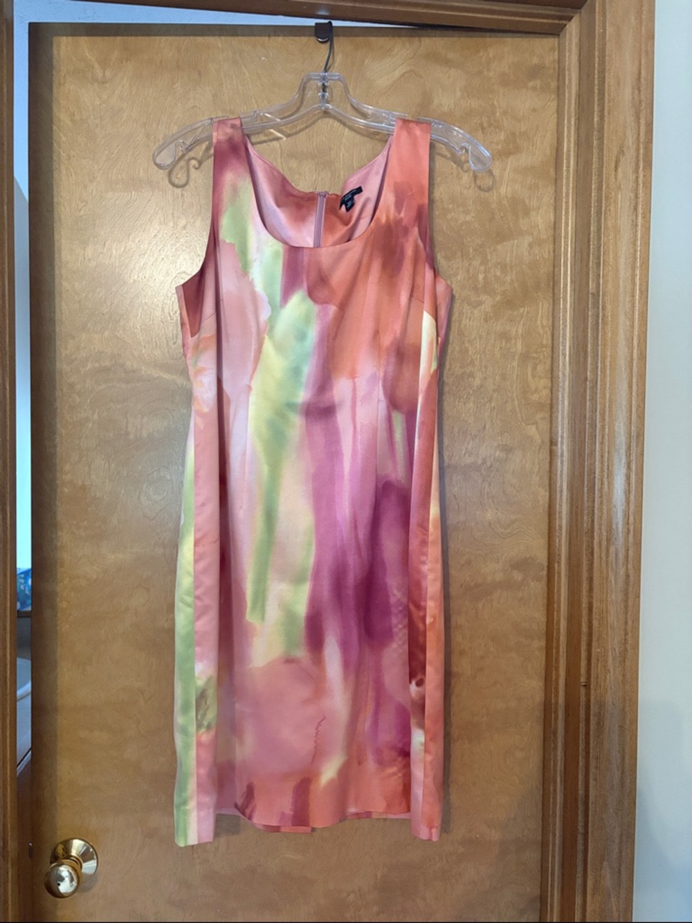 Ann Taylor Watercolor Midi Dress in Pink, Coral & Green